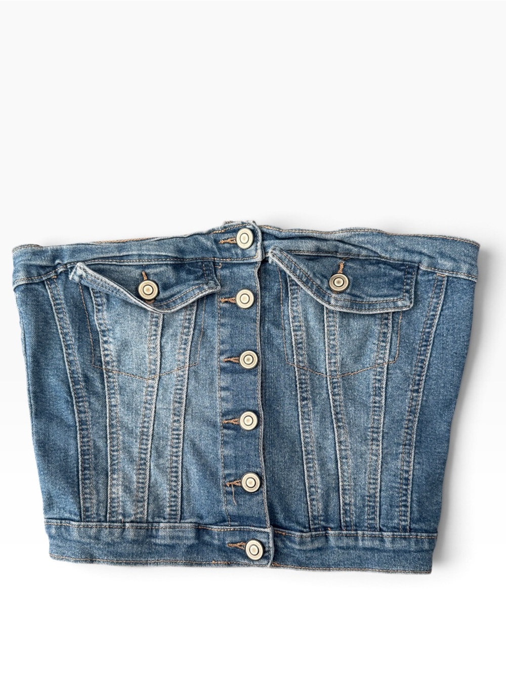 Project Rebel Classic Blue Denim Tube Top with Front Buttons Small